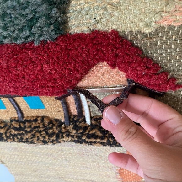 Vintage Handmade Rustic Boho Charming Village Scene Tapestry with Fringe - Picture 5 of 15